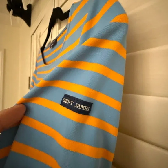 💙🧡 Saint James Blue and Orange Breton Striped Shirt Size 6  Made in France 🇫🇷 - Picture 4 of 8